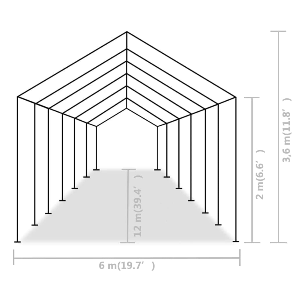 vidaXL Namiot imprezowy z PE, 6 x 12 m, szary