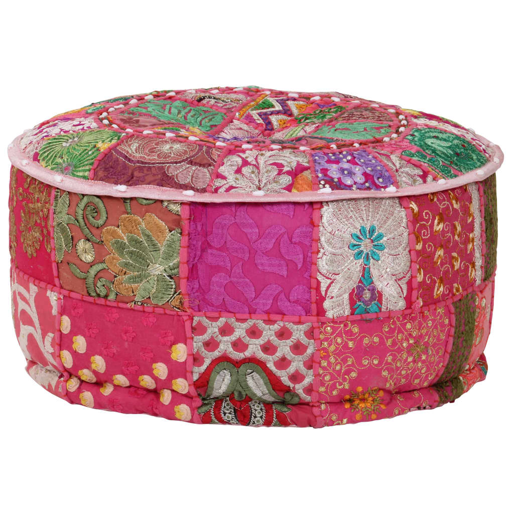 vidaXL Okrągły puf patchworkowy, ręcznie robiony, 40 x 20 cm, różowy