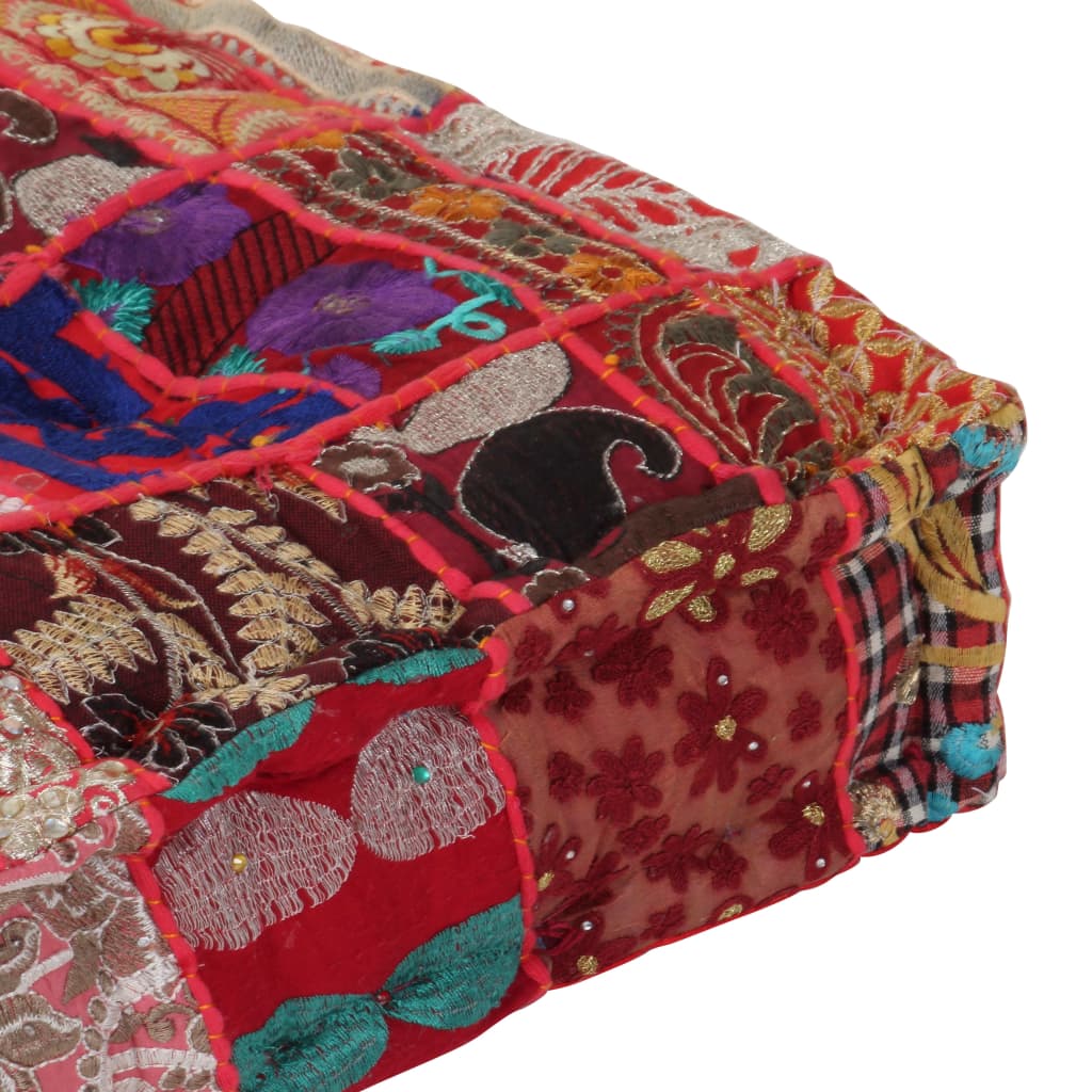 vidaXL Kwadratowy puf patchworkowy, bawełna, 50x50x12 cm, czerwony
