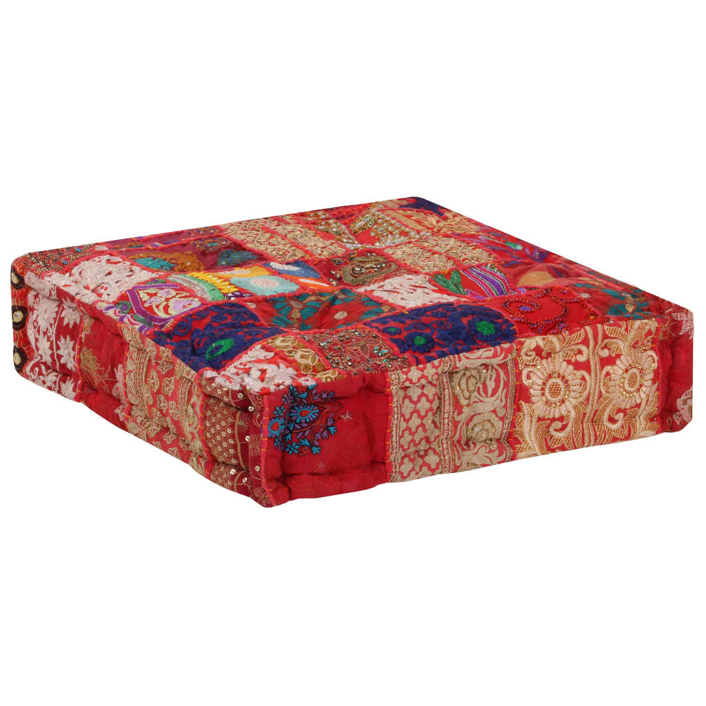 vidaXL Kwadratowy puf patchworkowy, bawełna, 50x50x12 cm, czerwony