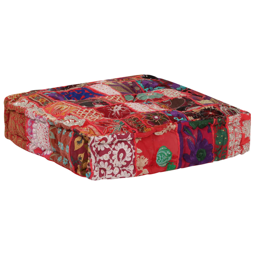 vidaXL Kwadratowy puf patchworkowy, bawełna, 50x50x12 cm, czerwony
