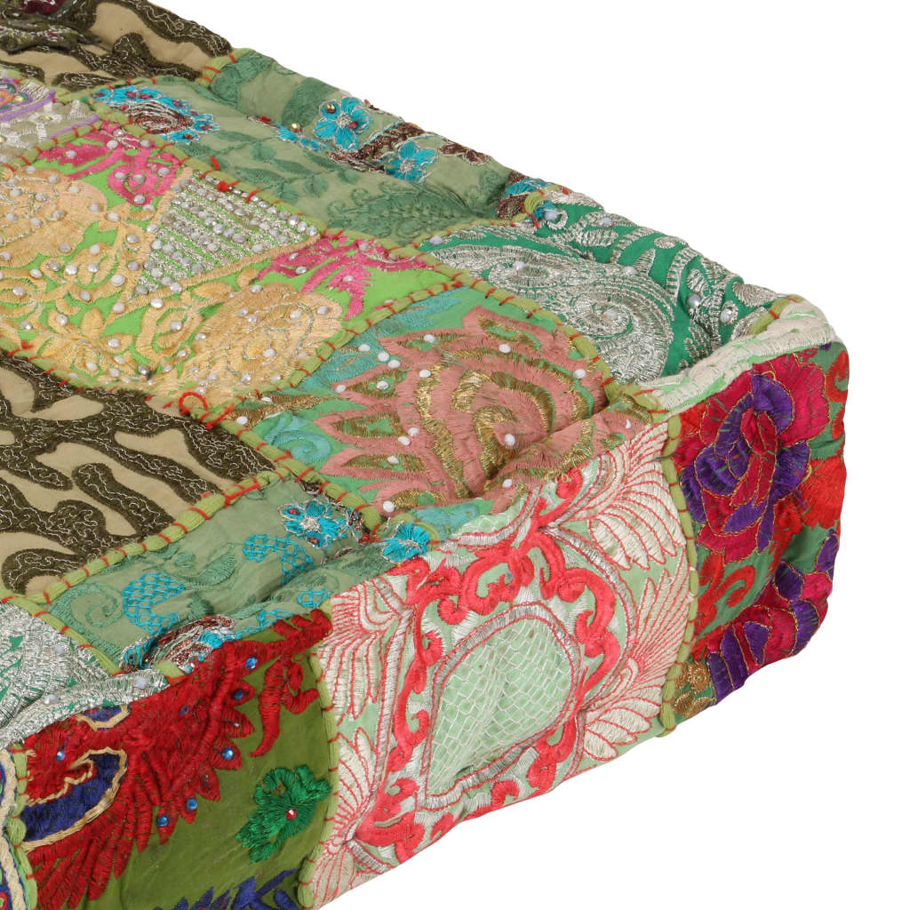 vidaXL Kwadratowy puf patchworkowy, bawełna, 50x50x12 cm, zielony