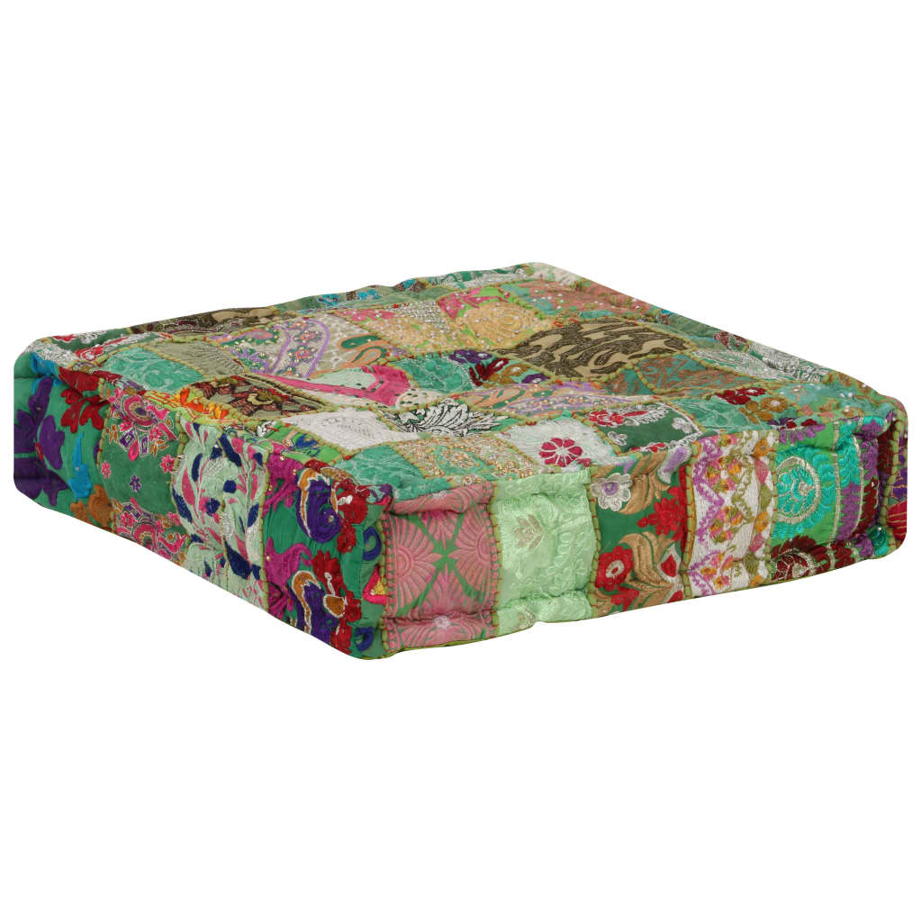 vidaXL Kwadratowy puf patchworkowy, bawełna, 50x50x12 cm, zielony