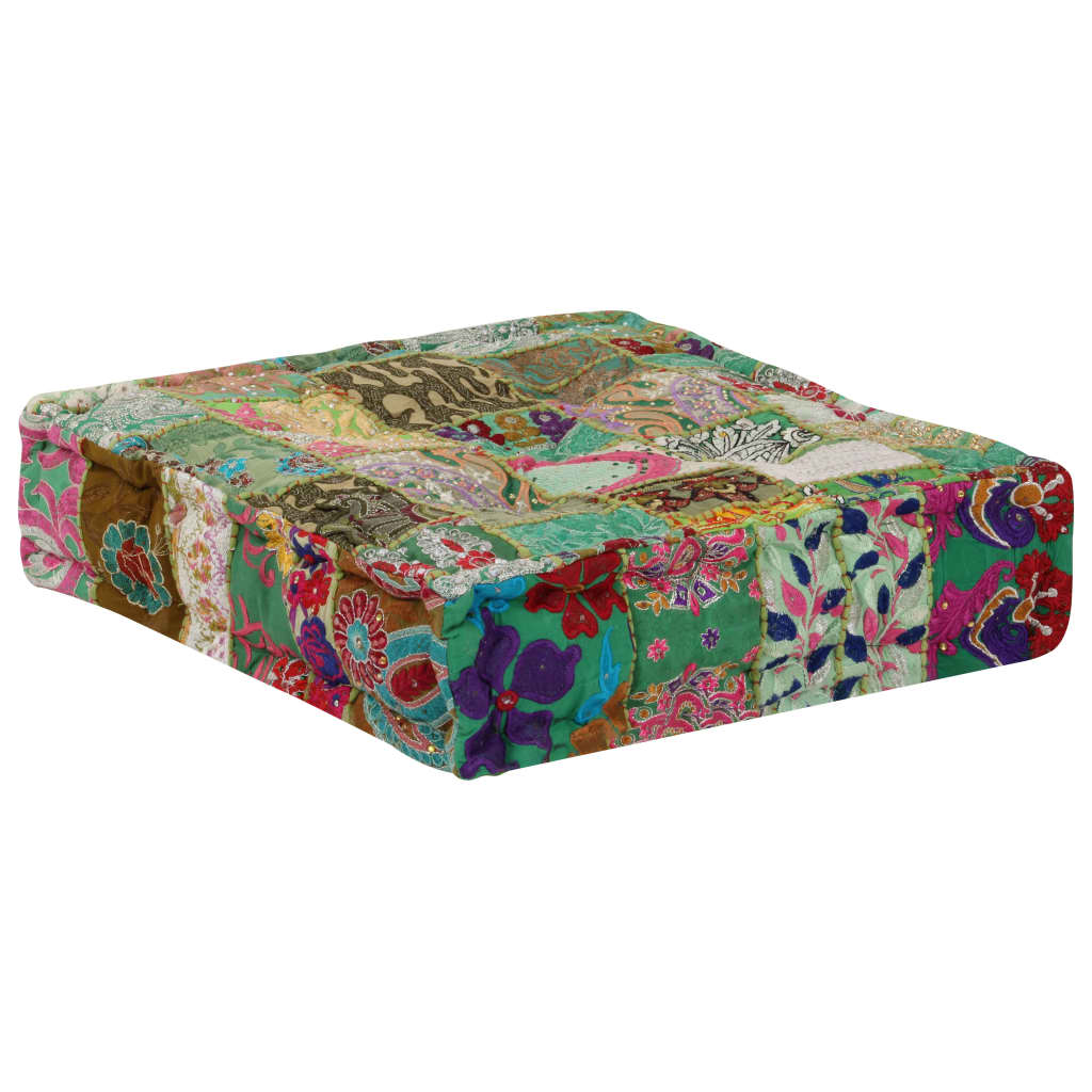vidaXL Kwadratowy puf patchworkowy, bawełna, 50x50x12 cm, zielony