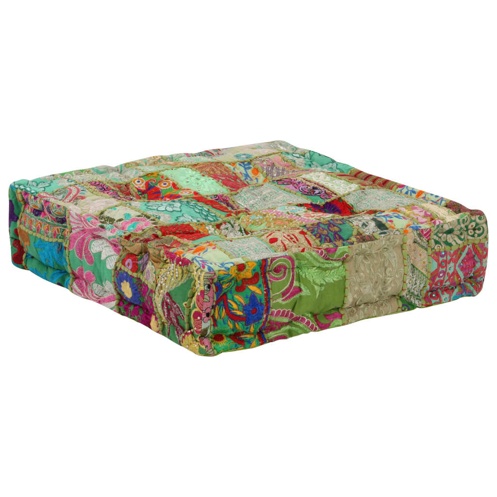 vidaXL Kwadratowy puf patchworkowy, bawełna, 50x50x12 cm, zielony