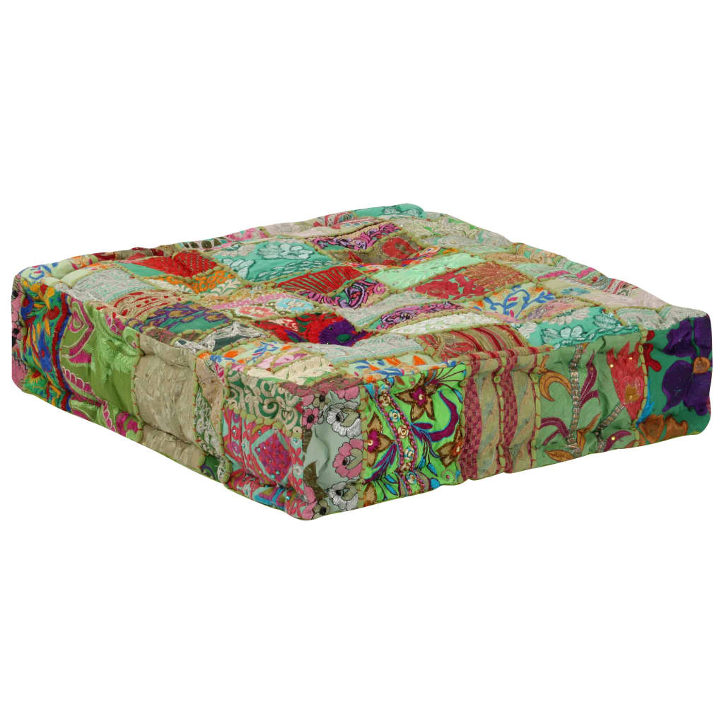 vidaXL Kwadratowy puf patchworkowy, bawełna, 50x50x12 cm, zielony