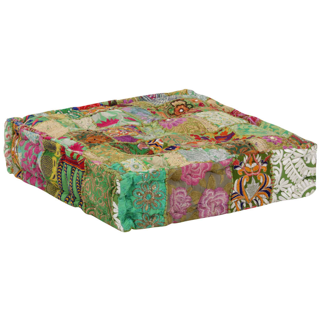 vidaXL Kwadratowy puf patchworkowy, bawełna, 50x50x12 cm, zielony