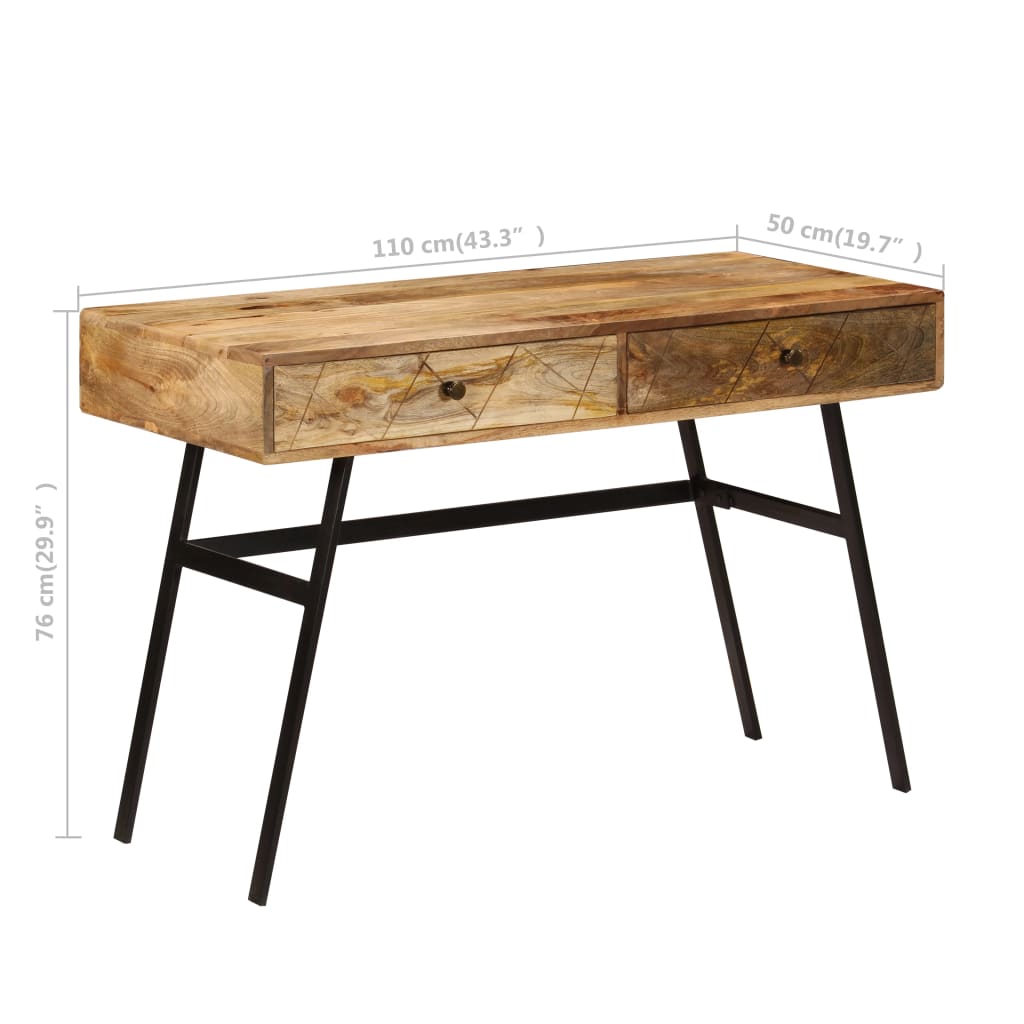vidaXL Biurko z szufladami, lite drewno mango, 110 x 50 x 76 cm
