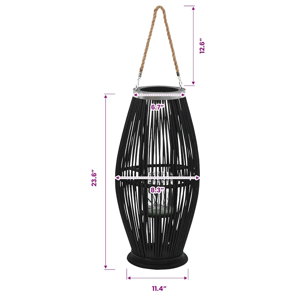 vidaXL Wiszący lampion na świece, bambusowy, czarny, 60 cm
