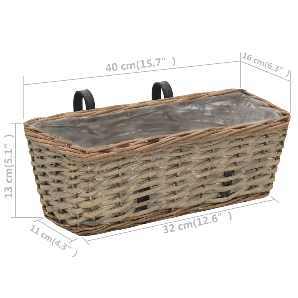vidaXL Donice balkonowe, 2 szt., wiklina z wyściółką z PE, 40 cm