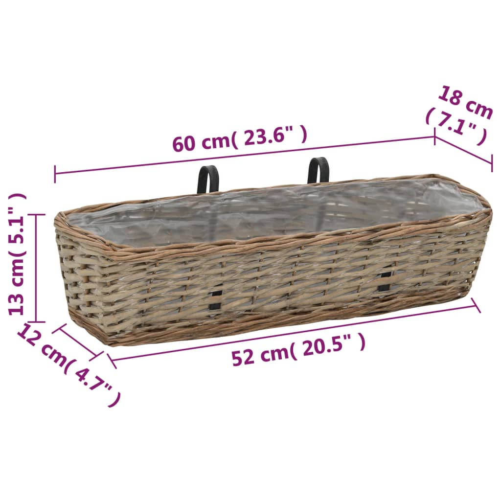 vidaXL Donice balkonowe, 2 szt., wiklina z wyściółką z PE, 60 cm