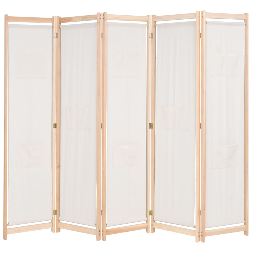 vidaXL Parawan 5-panelowy, kremowy, 200 x 170 x 4 cm, tkanina