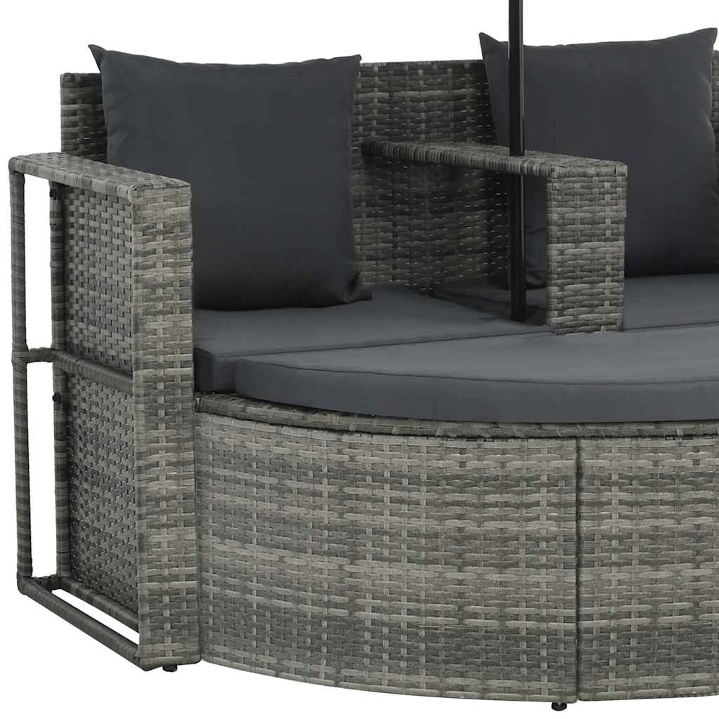 vidaXL 2-osobowa sofa z poduszkami i parasolem, polirattan, szara