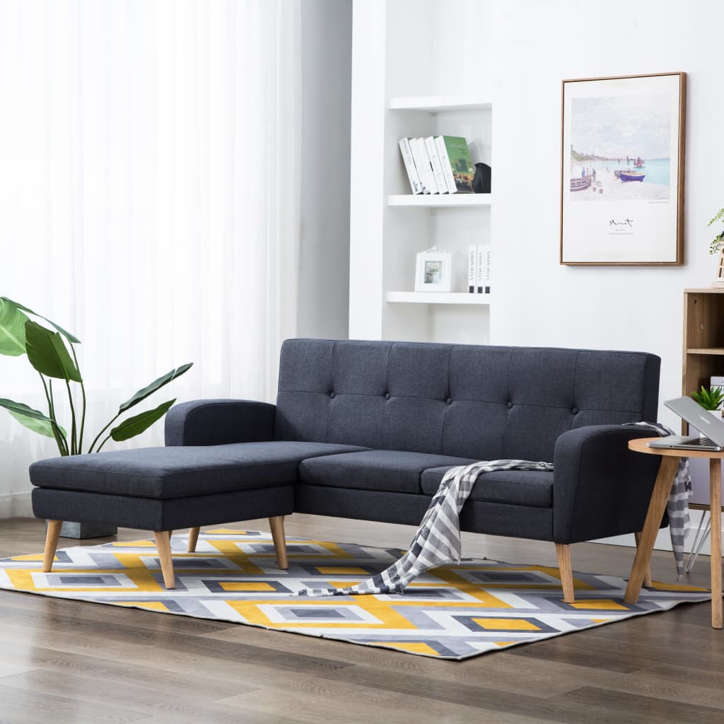 vidaXL Sofa w kształcie L, obita tkaniną, 186x136x79 cm, ciemnoszara