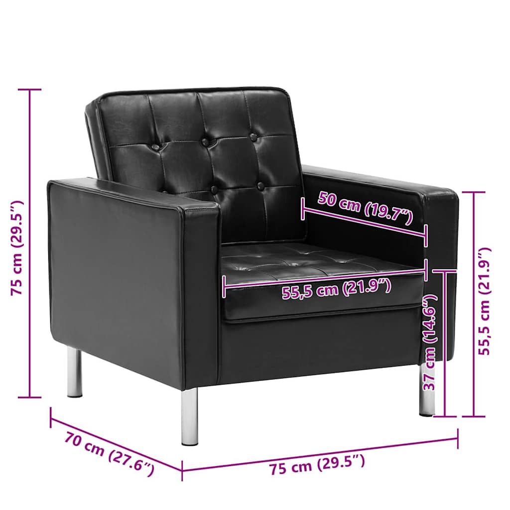 vidaXL Fotel Czarny 75x70x75 cm Skóra ekologiczna