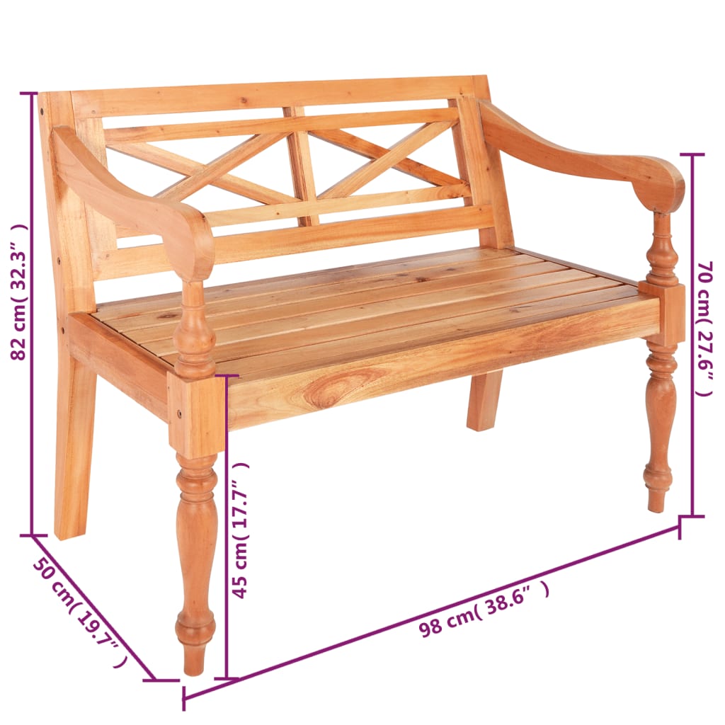 vidaXL Ławka Batavia, 98 cm, lite drewno mahoniowe, jasnobrązowa