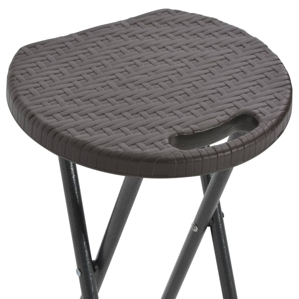 vidaXL Składane stołki, 2 szt., HDPE i stal, brązowe, rattanowy wygląd