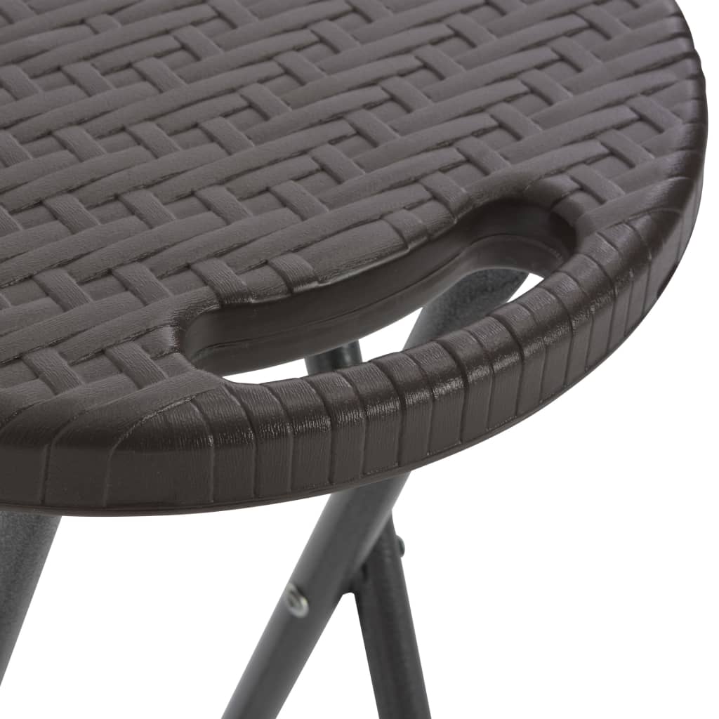 vidaXL Składane stołki, 2 szt., HDPE i stal, brązowe, rattanowy wygląd