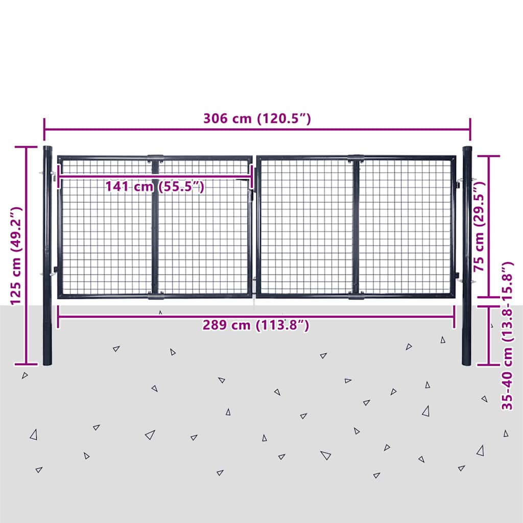 vidaXL Brama ogrodowa z siatki ocynkowanej, stal 300x75 cm, szara