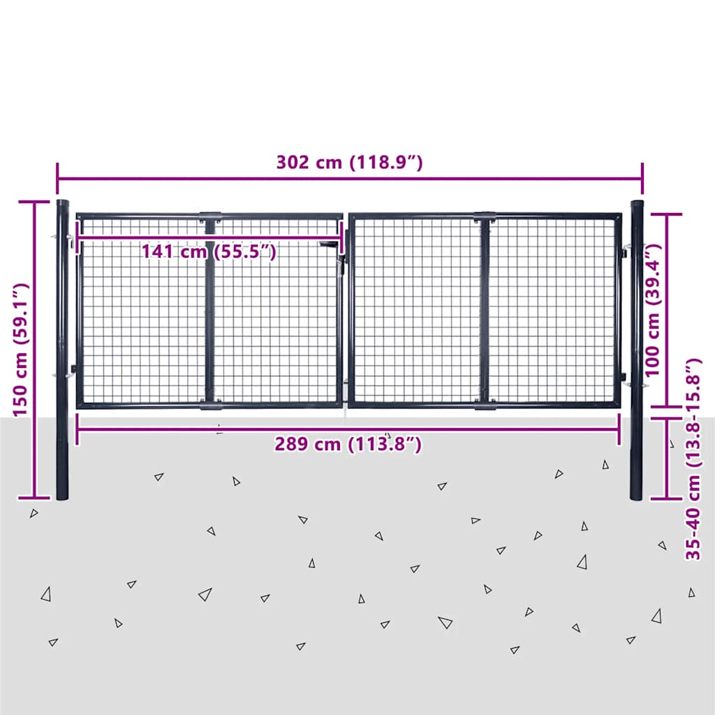 vidaXL Brama ogrodowa z siatki ocynkowanej, stal 300x100 cm, szara