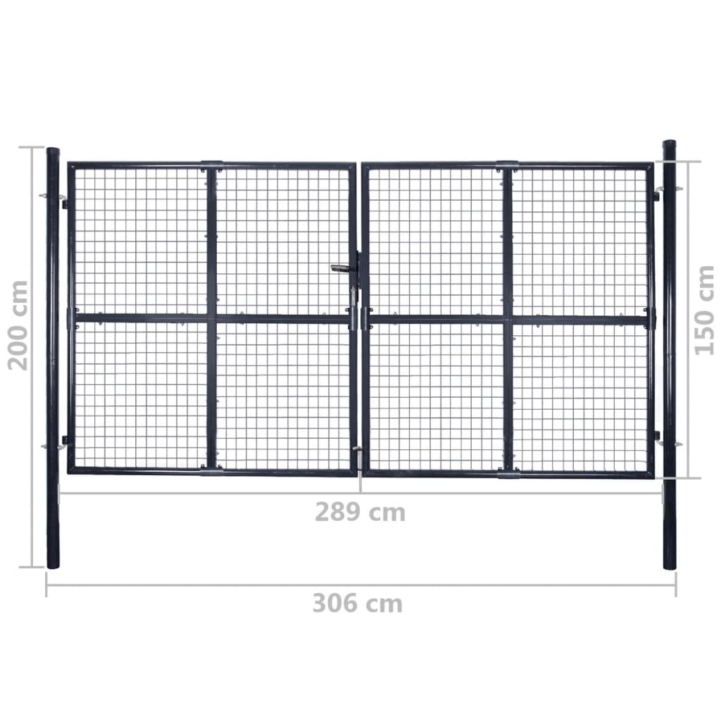 vidaXL Brama ogrodowa z siatki ocynkowanej, stal 300x150 cm, szara