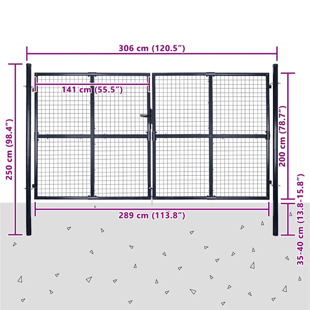 vidaXL Brama ogrodowa z siatki ocynkowanej, stal 300x200 cm, szara