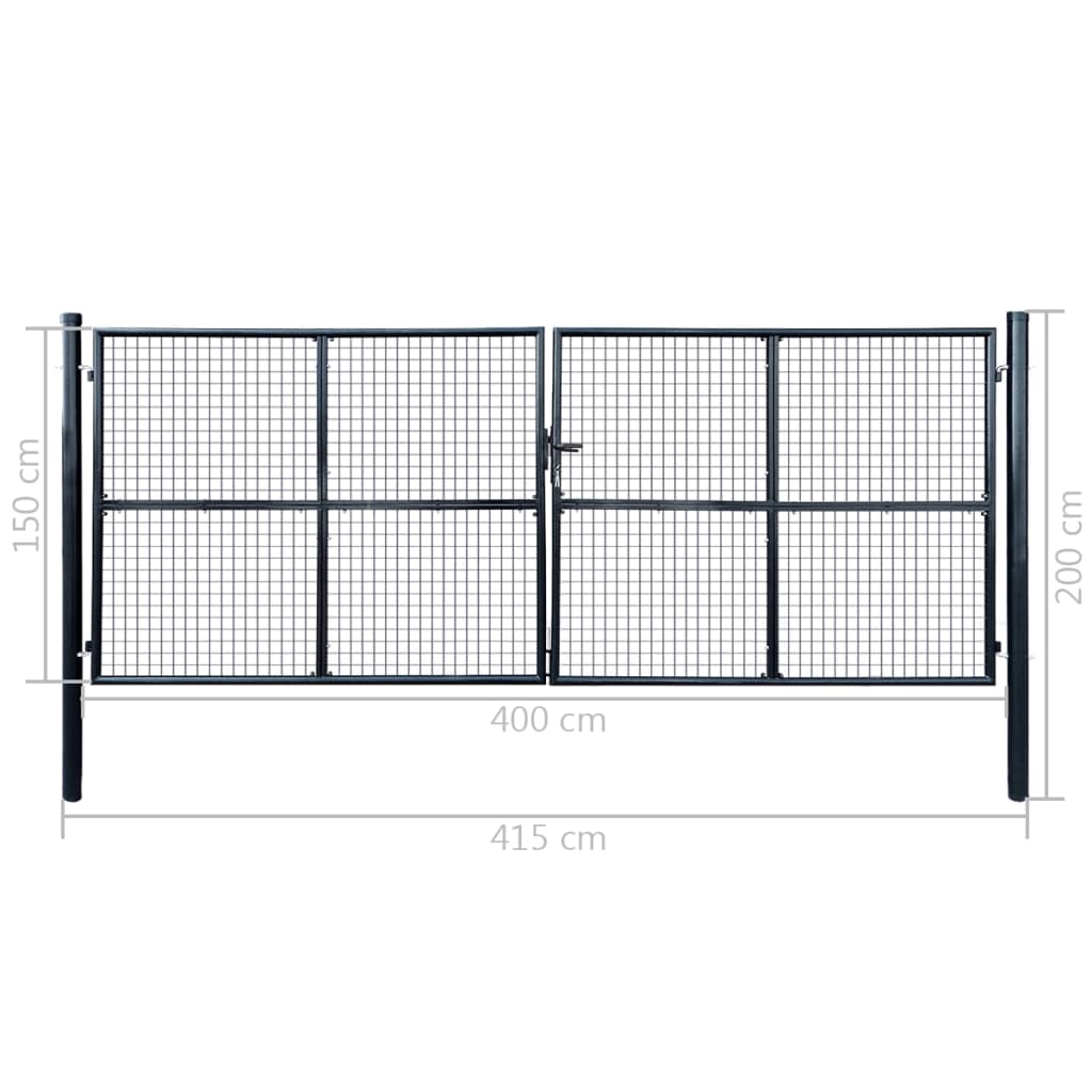 vidaXL Brama ogrodowa z siatki ocynkowanej, stal 400x150 cm, szara