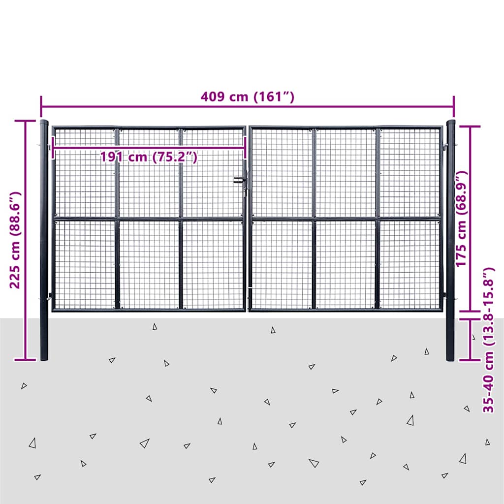 vidaXL Brama ogrodowa z siatki ocynkowanej, stal 400x175 cm, szara