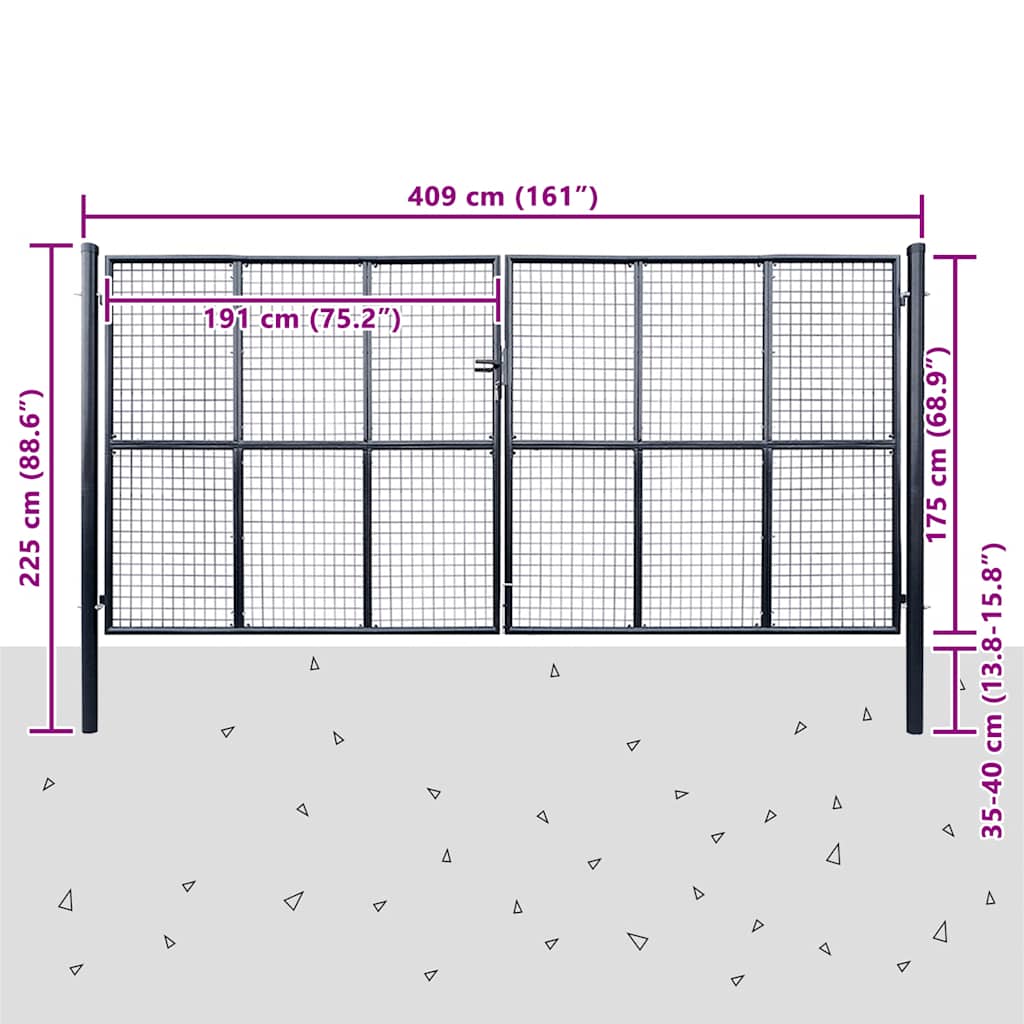 vidaXL Brama ogrodowa z siatki ocynkowanej, stal 400x200 cm, szara
