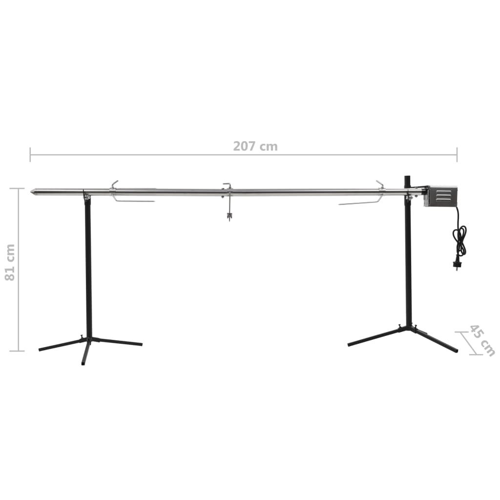 vidaXL Automatyczny rożen z silnikiem, stal nierdzewna, 207x45x81 cm