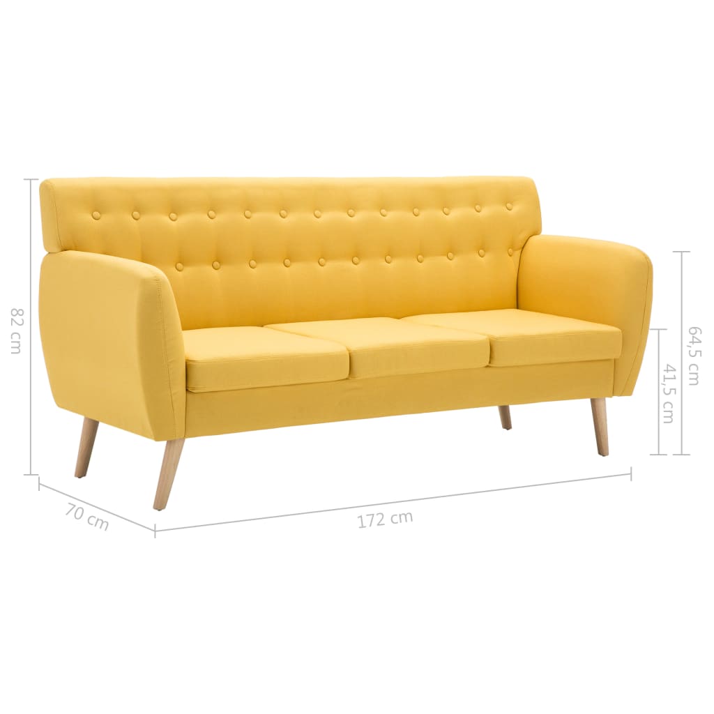 vidaXL 3-osobowa sofa tapicerowana tkaniną, 172x70x82 cm, żółta