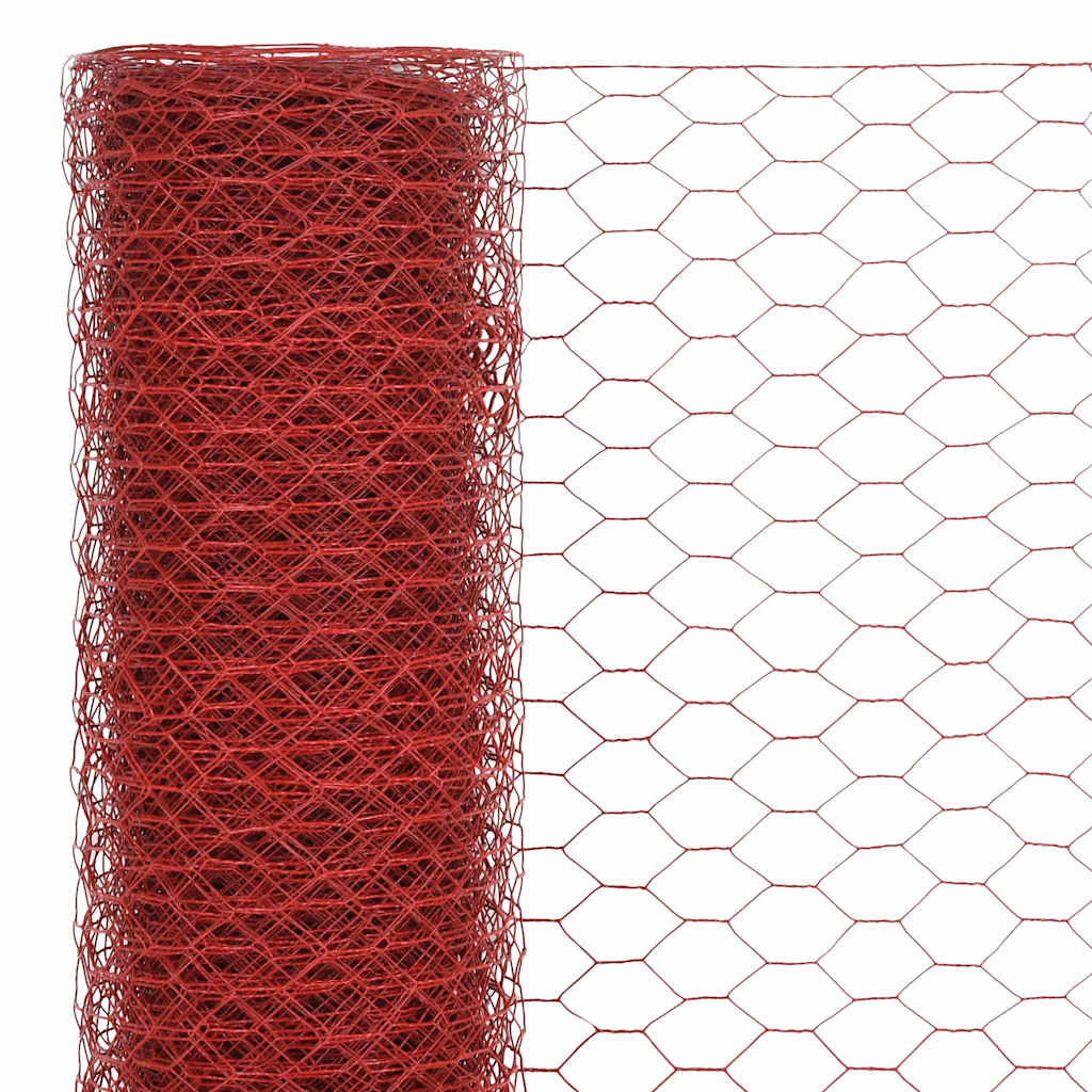 vidaXL Ogrodzenie z siatki, stal i PVC, 25x1 m, czerwone