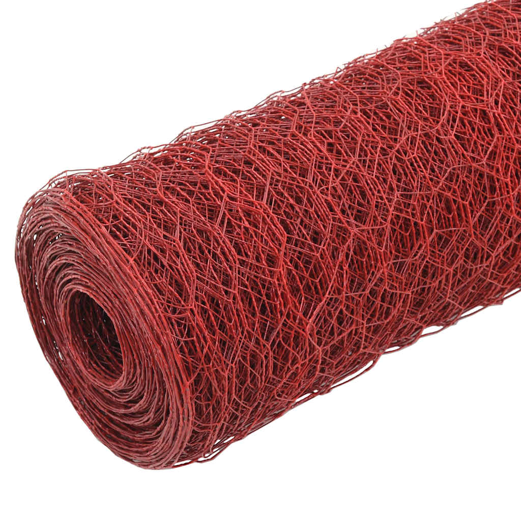 vidaXL Ogrodzenie z siatki, stal i PVC, 25x1,2 m, czerwone