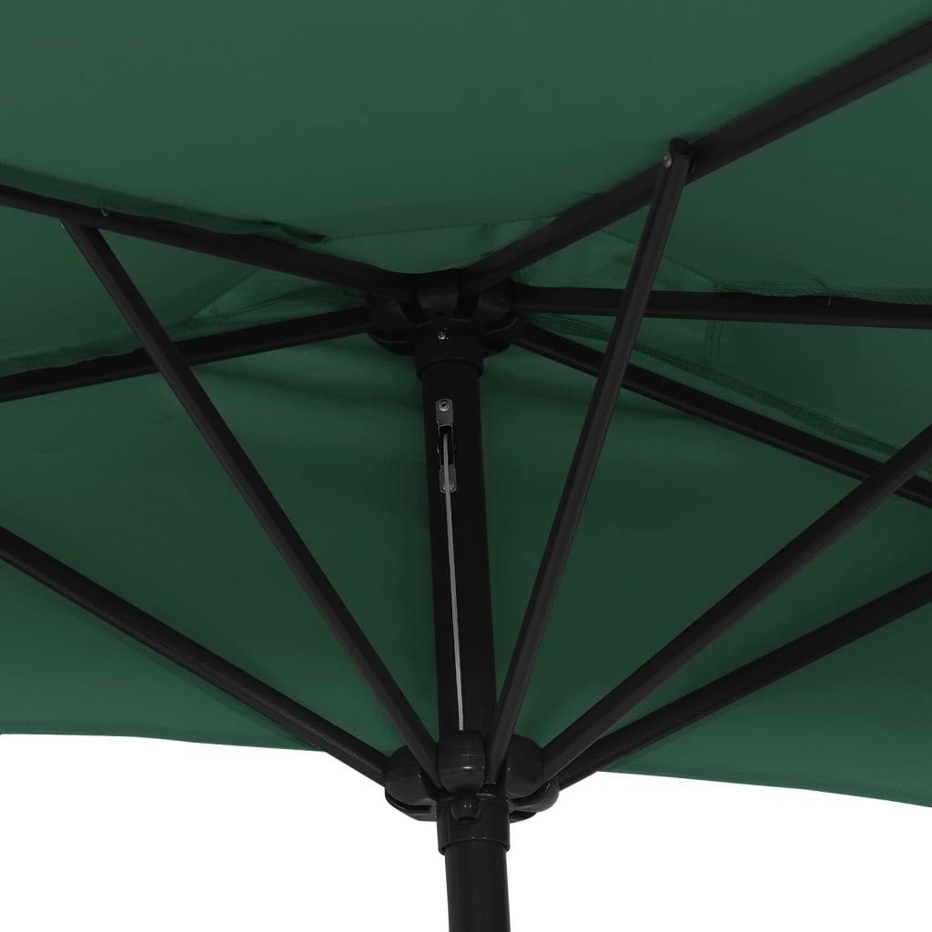 vidaXL Półparasol balkonowy na słupku z aluminium, 270x144 cm, zielony