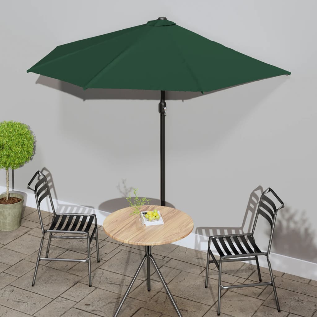 vidaXL Półparasol balkonowy na słupku z aluminium, 270x144 cm, zielony