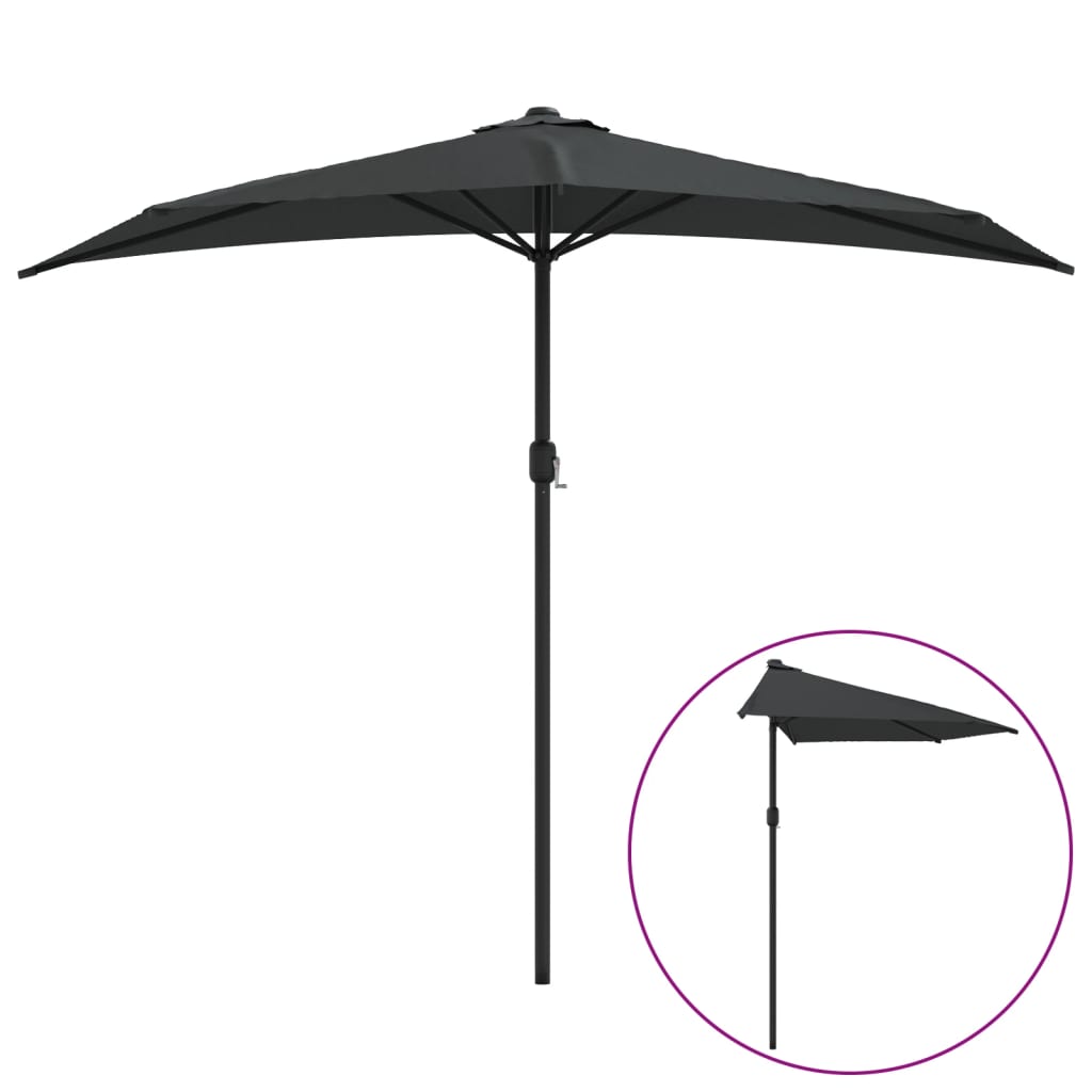 vidaXL Półparasol balkonowy na słupku z aluminium, 270x144cm, antracyt