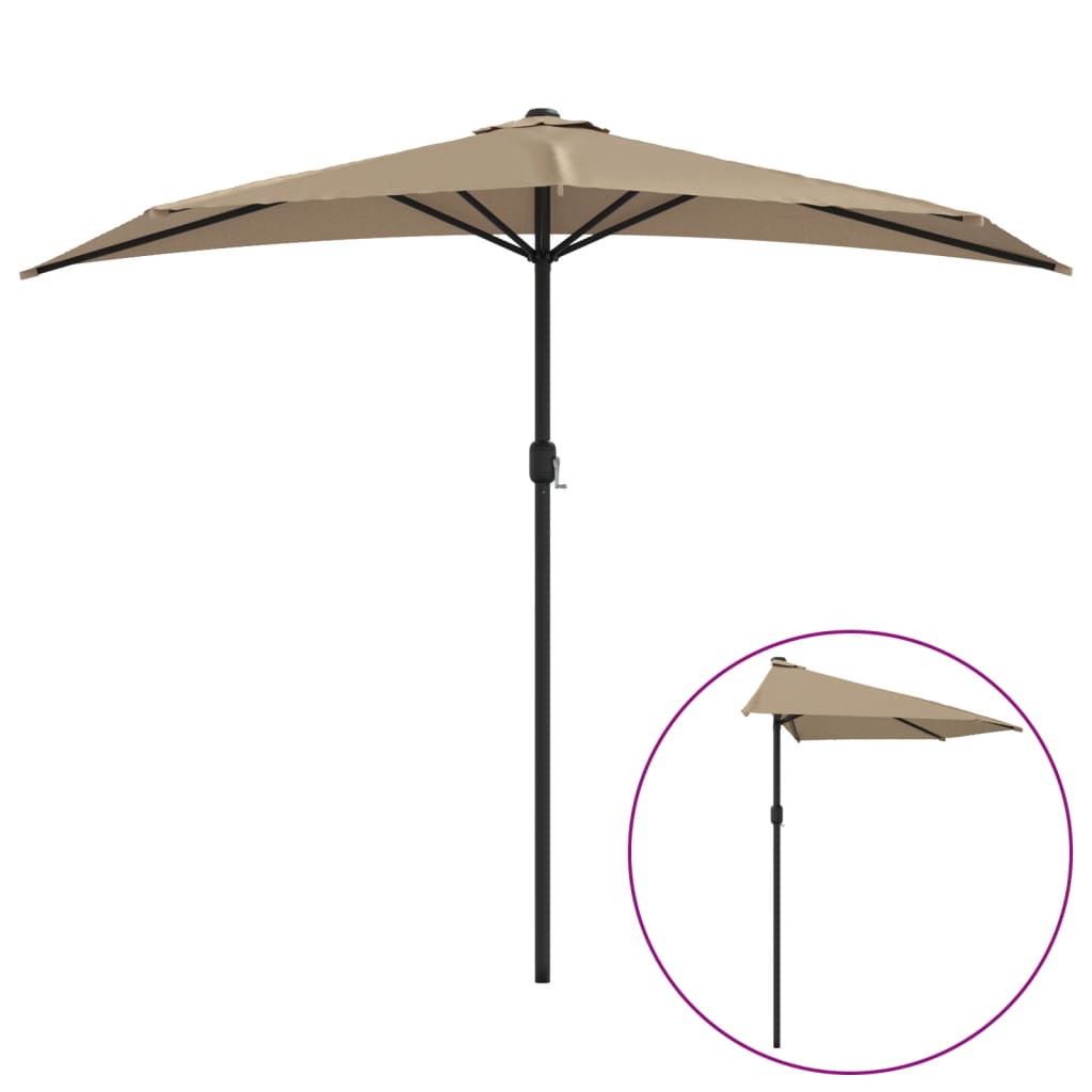 vidaXL Półparasol balkonowy na słupku z aluminium, 270x144 cm, taupe