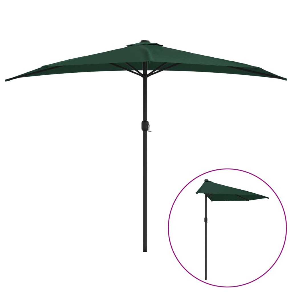 vidaXL Półparasol balkonowy na słupku z aluminium, 300x155 cm, zielony