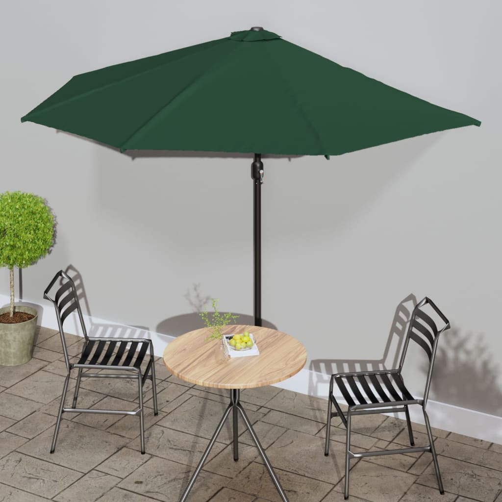 vidaXL Półparasol balkonowy na słupku z aluminium, 300x155 cm, zielony