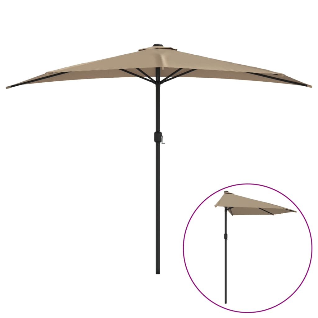 vidaXL Półparasol balkonowy na słupku z aluminium, 300x155 cm, taupe