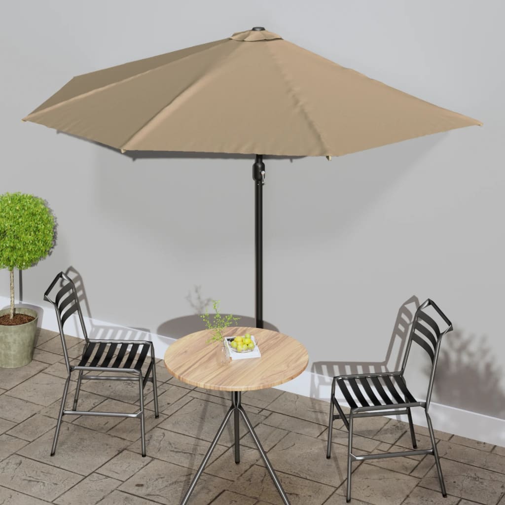 vidaXL Półparasol balkonowy na słupku z aluminium, 300x155 cm, taupe