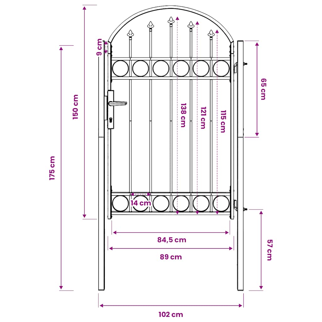 vidaXL Brama ogrodzeniowa ASSEN z łukowym dachem, stalowa, 102x150 cm, czarna