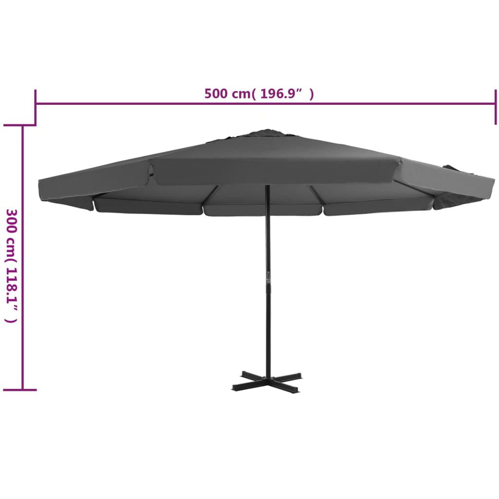 vidaXL Parasol ogrodowy na słupku aluminiowym, 500 cm, antracytowy