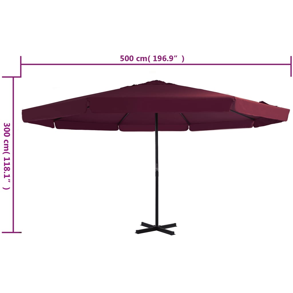 vidaXL Parasol ogrodowy na słupku aluminiowym, 500 cm, bordowy