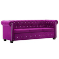 vidaXL Sofa Chesterfield, 3-os., obita aksamitem, 199x75x72 cm, fiolet