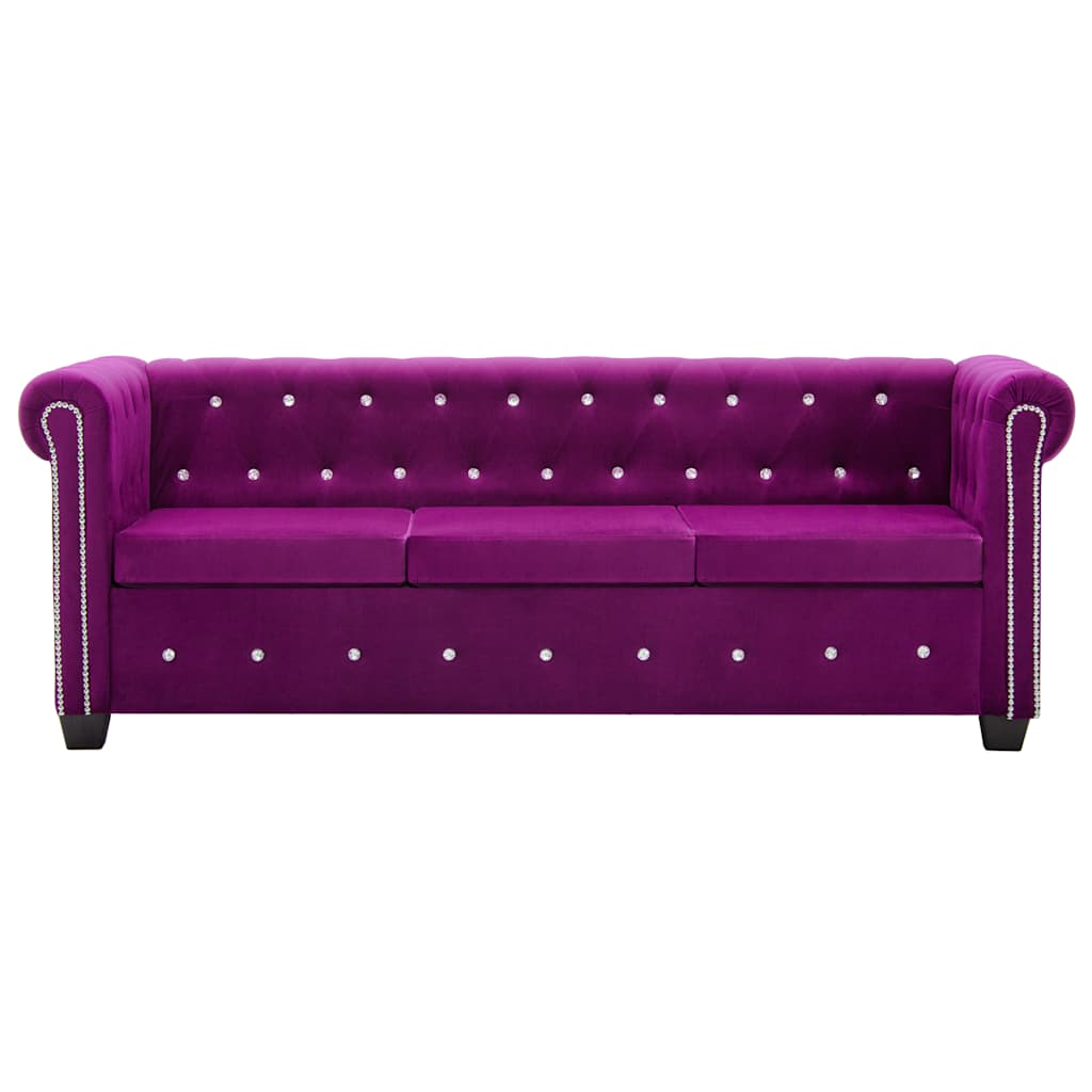 vidaXL Sofa Chesterfield, 3-os., obita aksamitem, 199x75x72 cm, fiolet