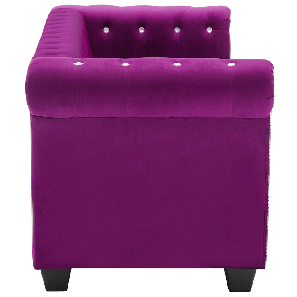 vidaXL Sofa Chesterfield, 3-os., obita aksamitem, 199x75x72 cm, fiolet