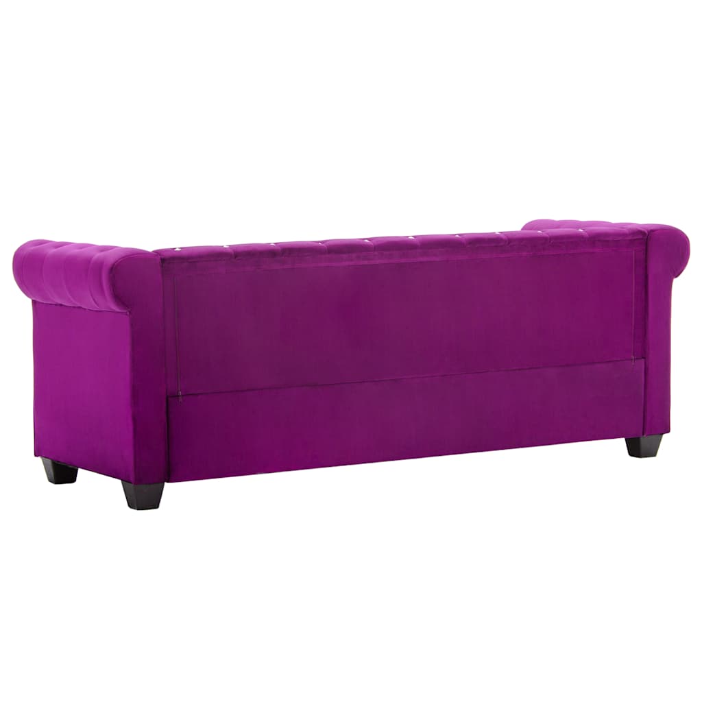 vidaXL Sofa Chesterfield, 3-os., obita aksamitem, 199x75x72 cm, fiolet