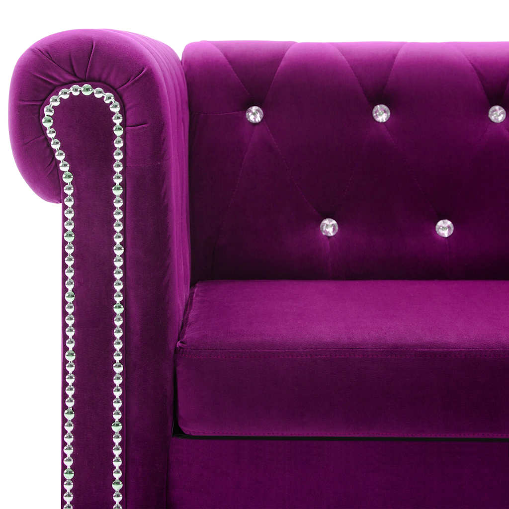 vidaXL Sofa Chesterfield, 3-os., obita aksamitem, 199x75x72 cm, fiolet
