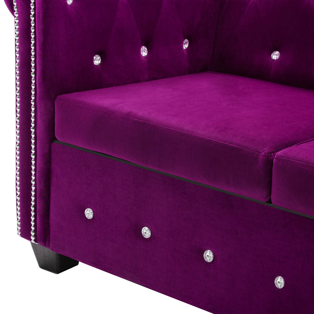vidaXL Sofa Chesterfield, 3-os., obita aksamitem, 199x75x72 cm, fiolet